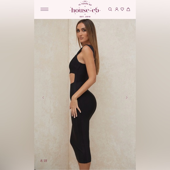 🔥House of CB: BLACK CUT OUT BANDAGE MIDI DRESS - Picture 3 of 13